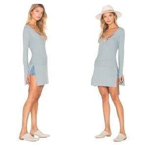 Free People Green Knit Cross Strap Oversized Flare Sleeve Tunic Sweater Large L